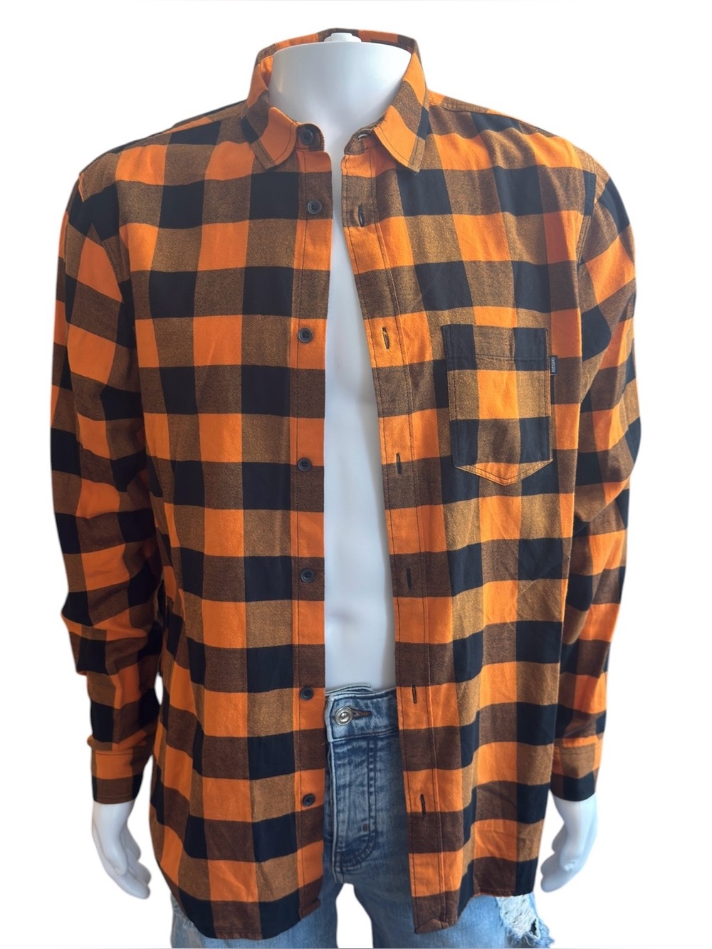 H&M Divided Orange and Black Buffalo Plaid Button-Up Shirt
